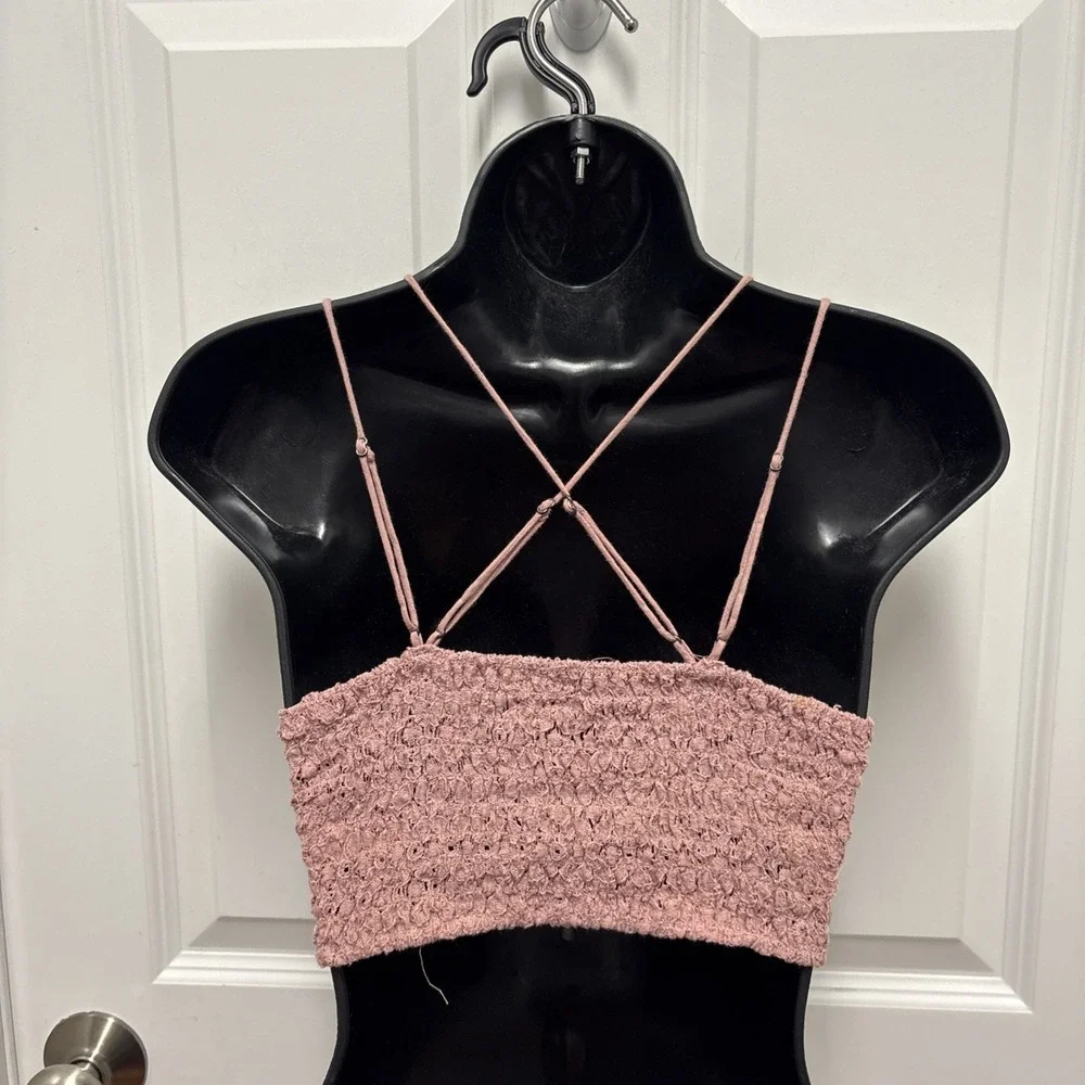 Free People Adella Crochet Lacey Bra Mauve Pink‎ Romantic Boho Festival - Small